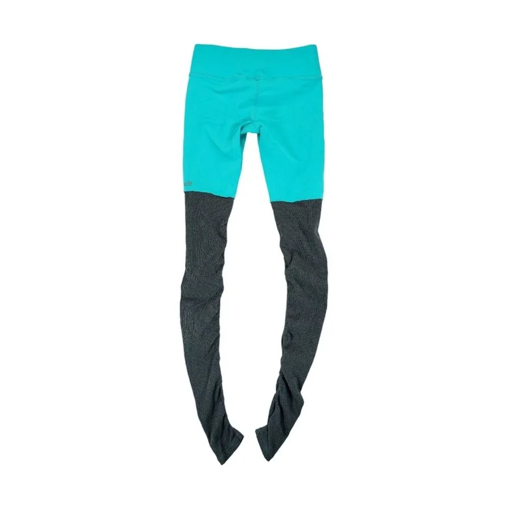 ALO Yoga Women‎ Legging Sz XS Goddess Ribbed Ruched Teal Gray